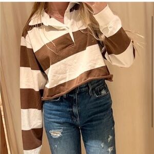 brandy melville jondy striped long sleeve polo shirt